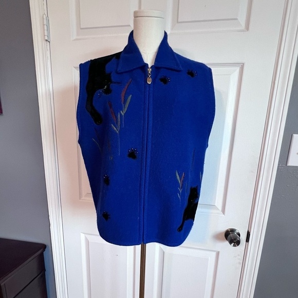 Lisa International Vintage Black Panther Blue Vest 100% Boiled Wool Size XLarge - Picture 2 of 15